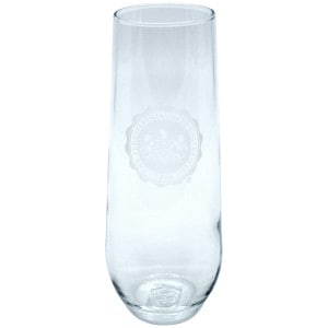 stemless champagne flute with etched Pennsylvania State University Seal